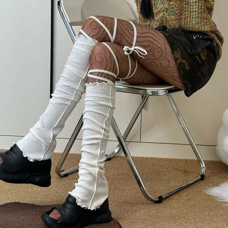 Women's Punk DIY Strappy Knee-High Ballet Socks – Y2K Lolita Gothic Japanese JK Mid Tube Stockings