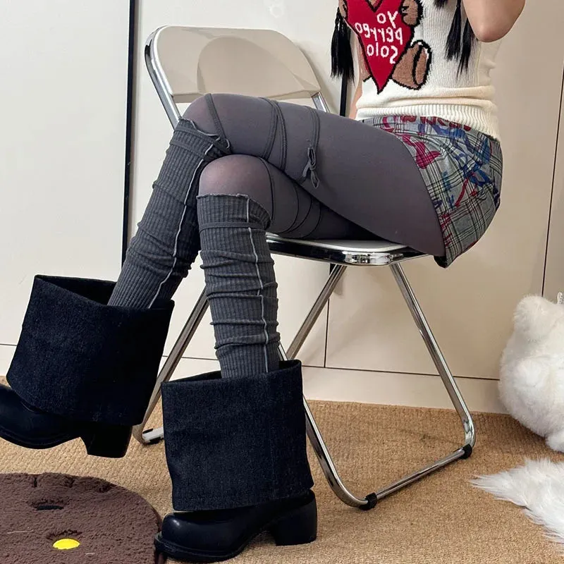 Women's Punk DIY Strappy Knee-High Ballet Socks – Y2K Lolita Gothic Japanese JK Mid Tube Stockings