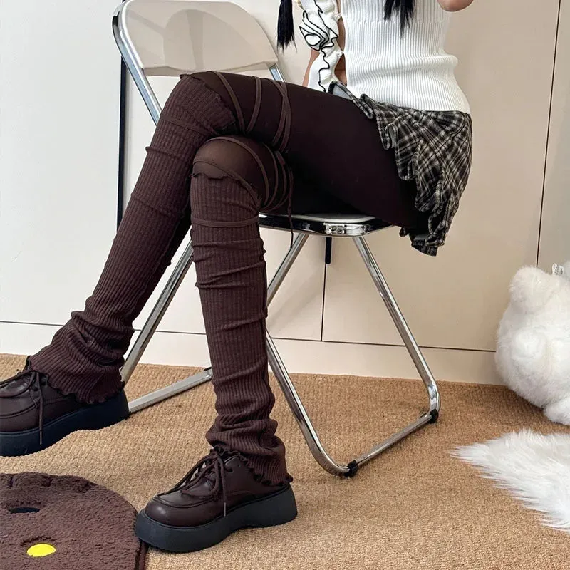 Women's Punk DIY Strappy Knee-High Ballet Socks – Y2K Lolita Gothic Japanese JK Mid Tube Stockings