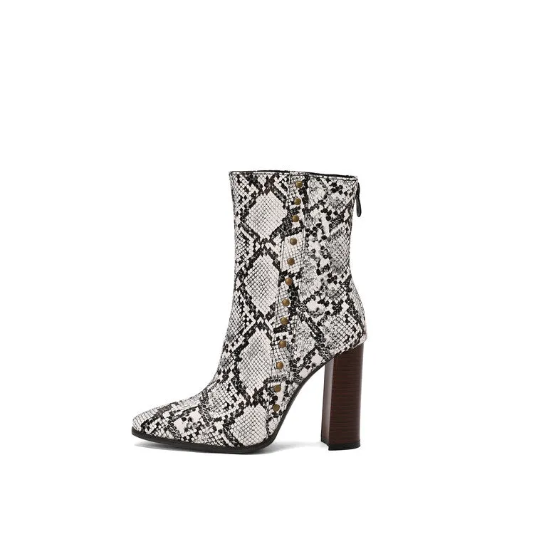Women's Rivets Pointed Toe Block Heel Short Boots