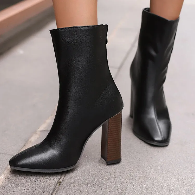 Women's Rivets Pointed Toe Block Heel Short Boots