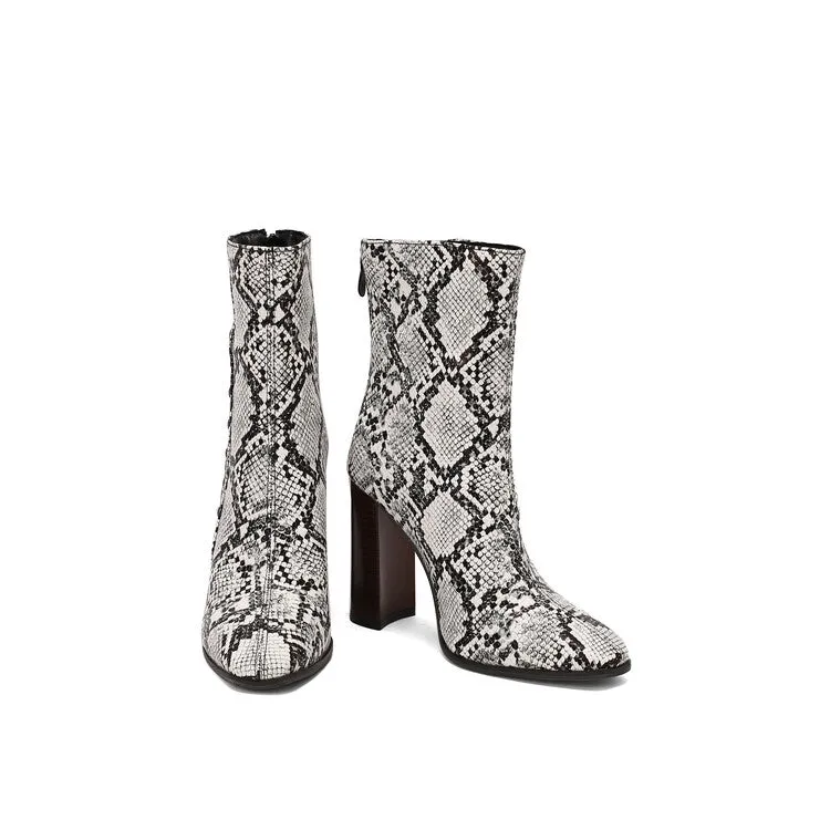 Women's Rivets Pointed Toe Block Heel Short Boots