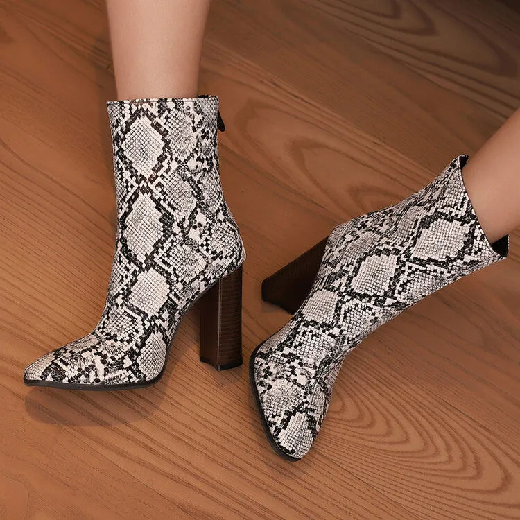 Women's Rivets Pointed Toe Block Heel Short Boots