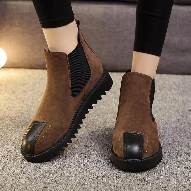 Women's Rubber Boots Chelsea Round Toe Shoes Woman Leather Booties Luxury Martins Ankle