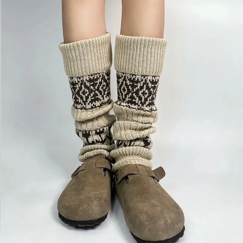 Women’s Vintage Knit Wool Leg Warmers with Tulip Pattern