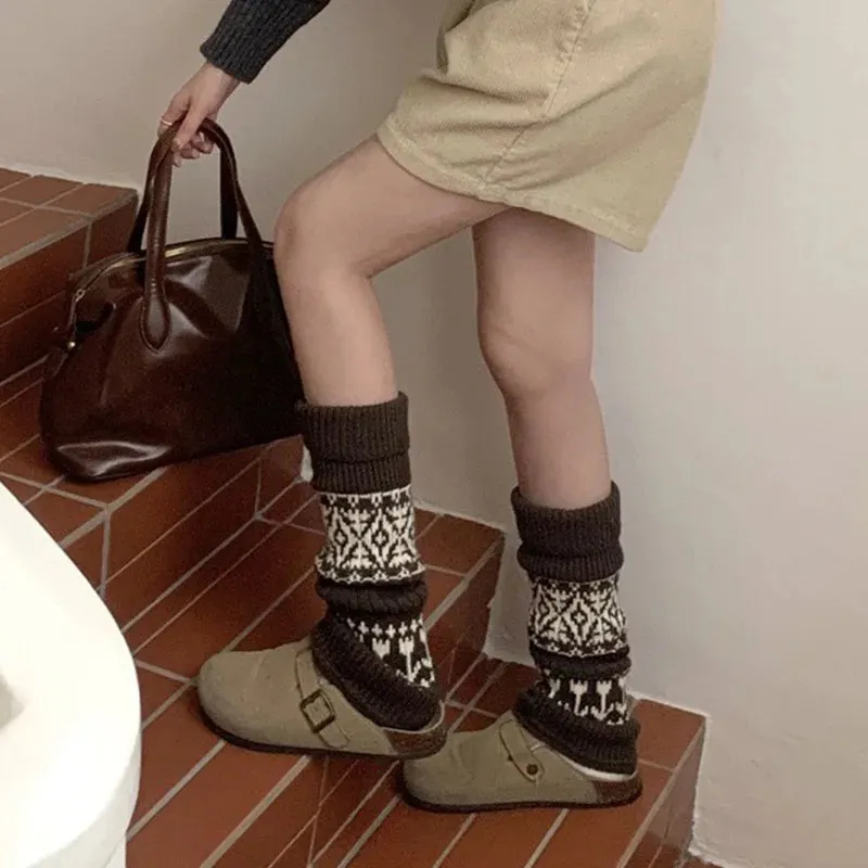 Women’s Vintage Knit Wool Leg Warmers with Tulip Pattern