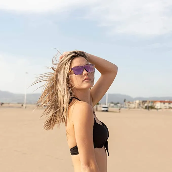 Wood Sunglasses for Men and Women, Flat One-Piece Wooden Polarized Sunglasses, Pink Mirror