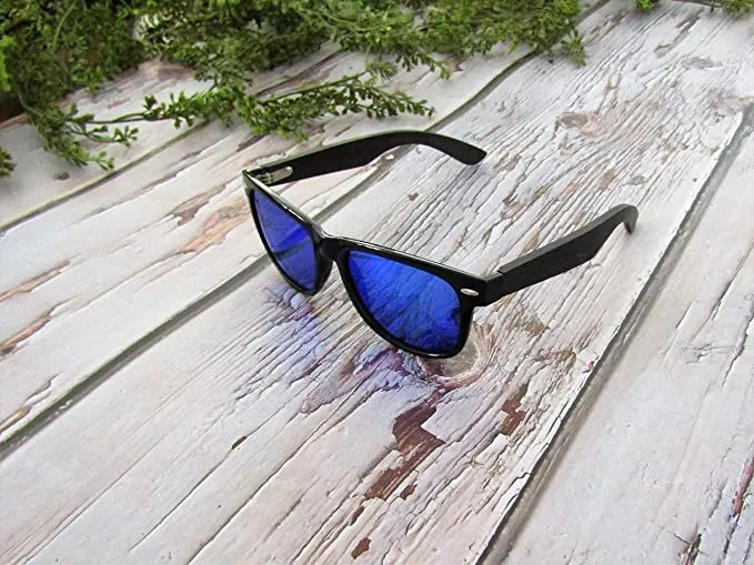Wood Sunglasses for Men and Women, Wayfarer Style Wooden Polarized Sunglasses, Blue