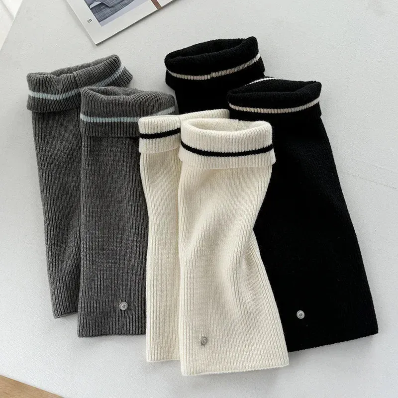Wool Leg Warmers with Metal Buckle – Y2K Winter Calf Leggings & Foot Protector for Lolita, Japanese JK, and Harajuku Style