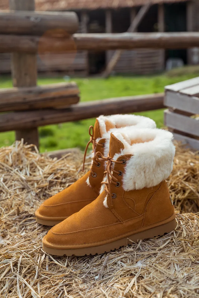 Wool Lined Suede Tie Up Ugg Boots â€?Chestnut