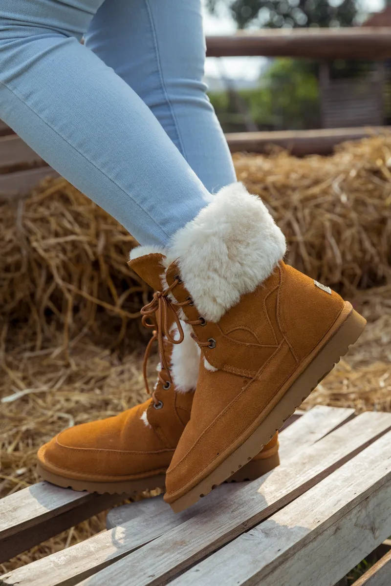 Wool Lined Suede Tie Up Ugg Boots â€?Chestnut