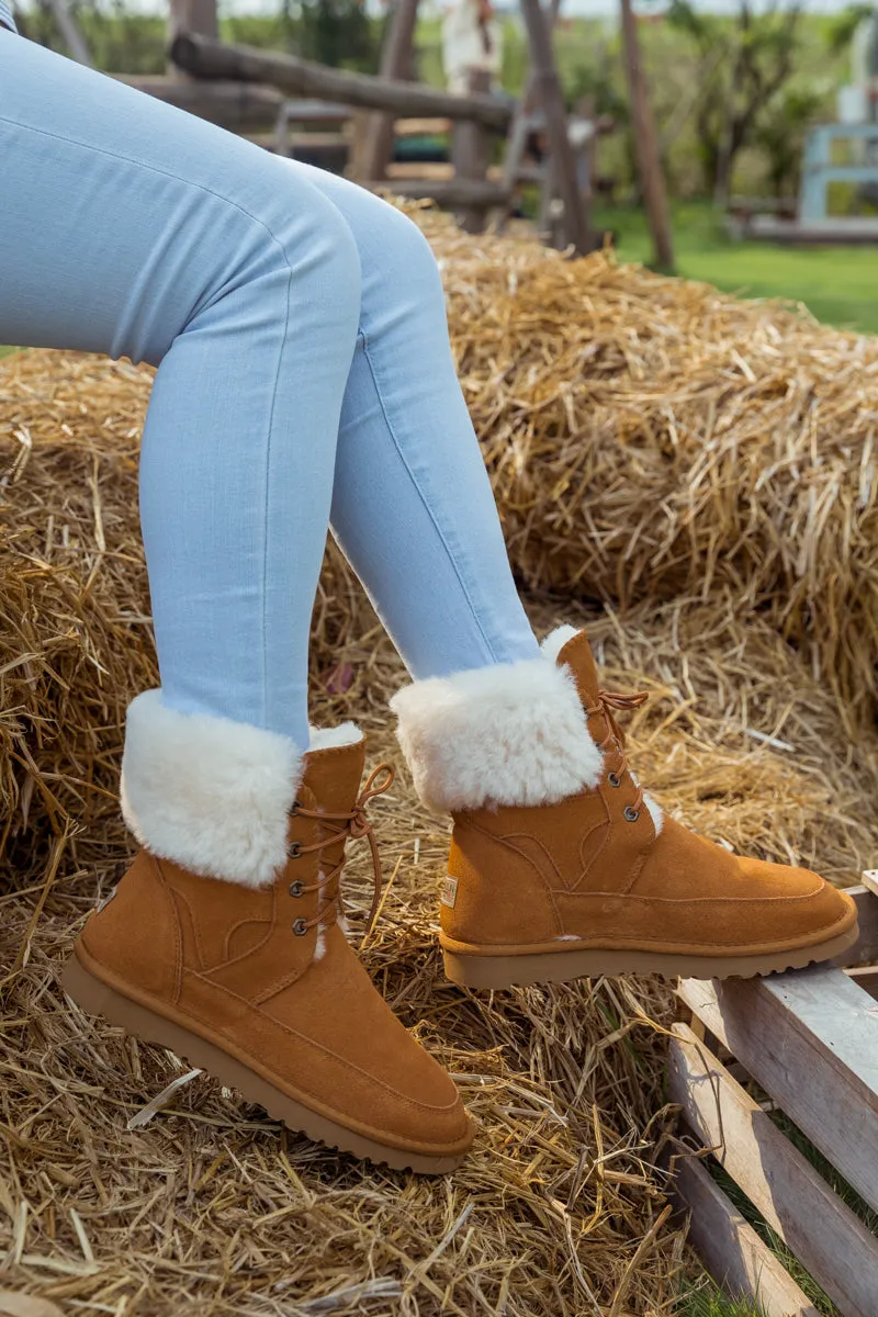 Wool Lined Suede Tie Up Ugg Boots â€?Chestnut