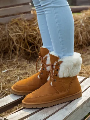 Wool Lined Suede Tie Up Ugg Boots â€?Chestnut