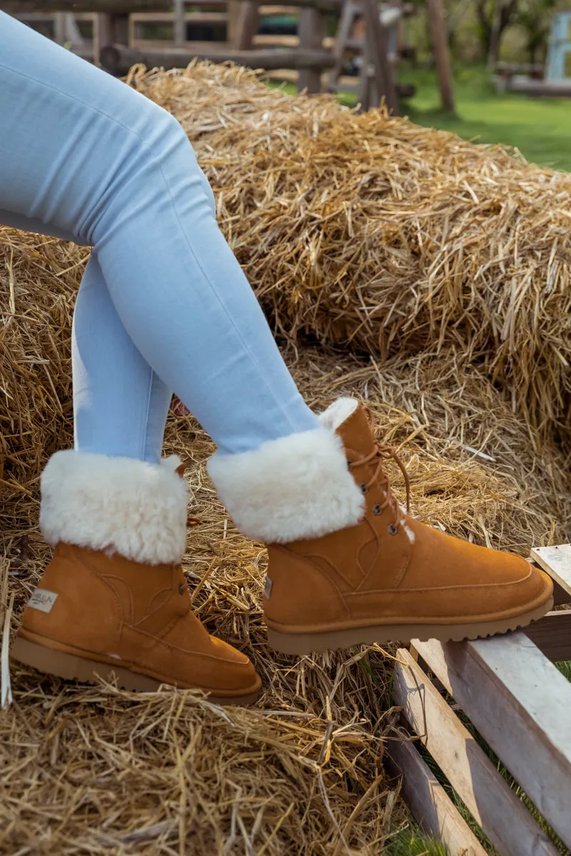 Wool Lined Suede Tie Up Ugg Boots â€?Chestnut