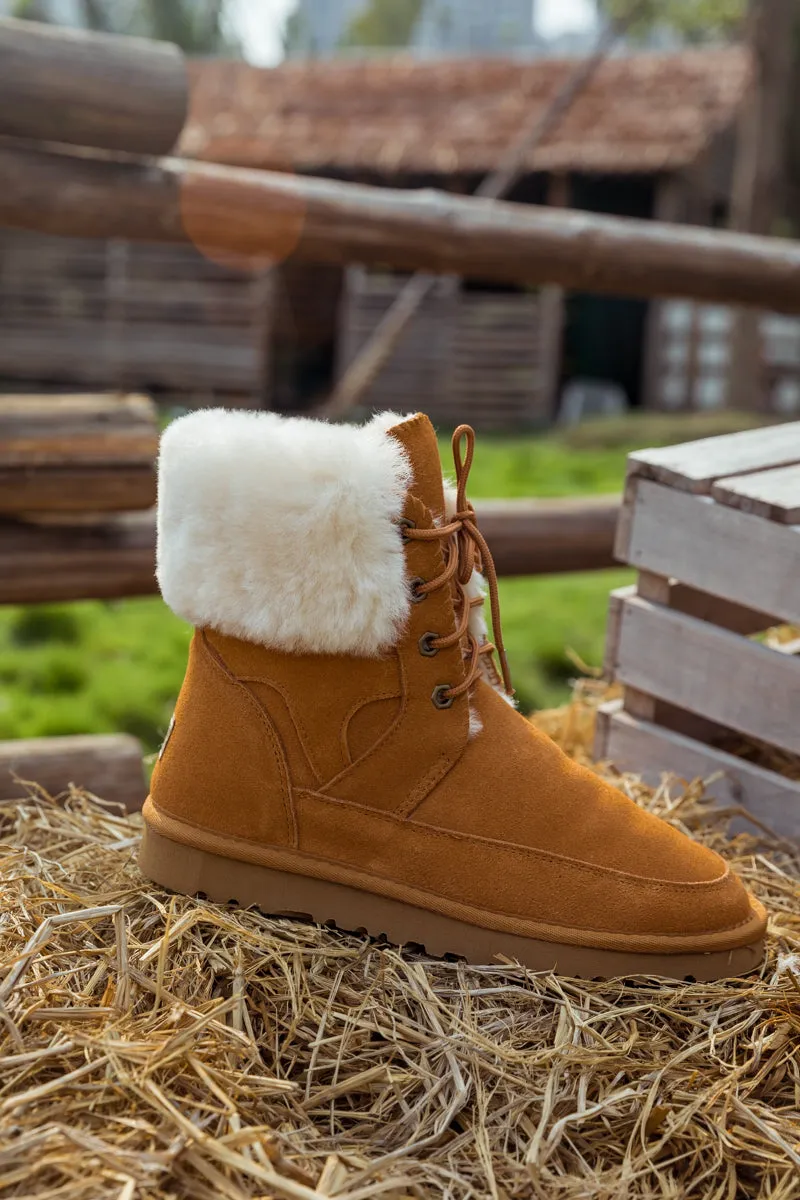 Wool Lined Suede Tie Up Ugg Boots â€?Chestnut