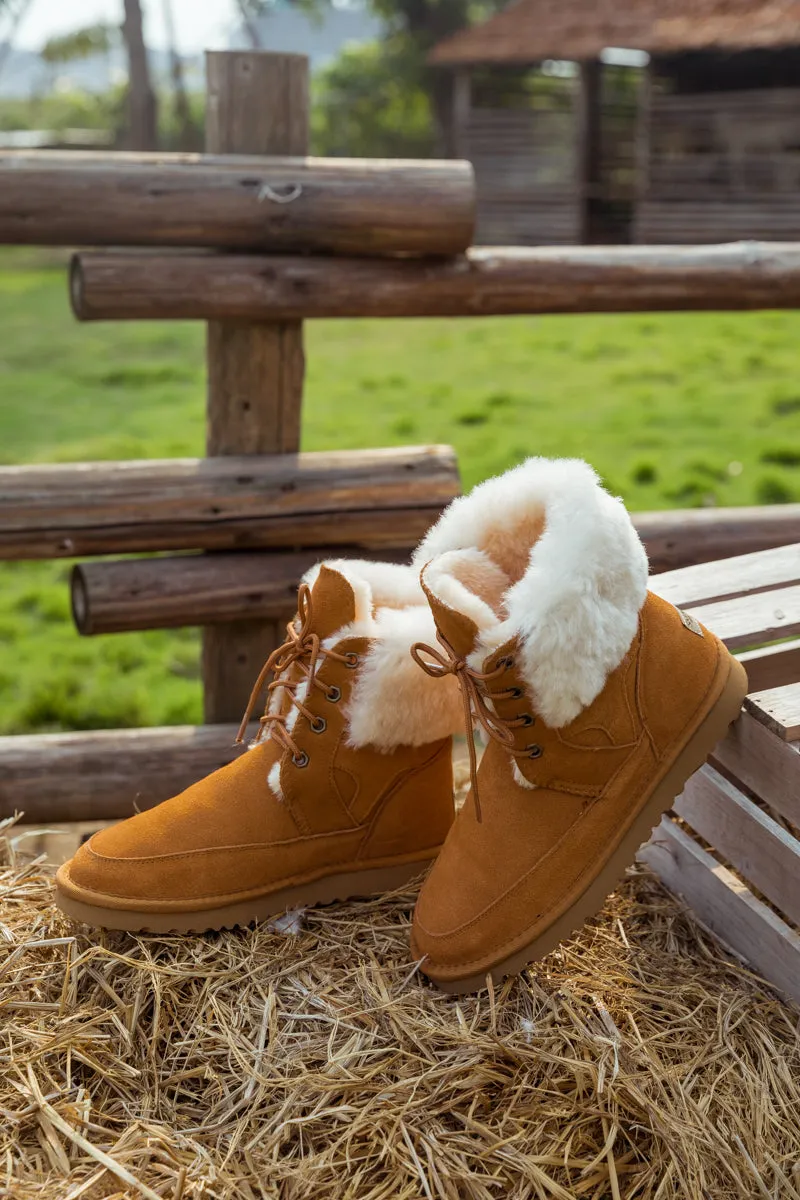 Wool Lined Suede Tie Up Ugg Boots â€?Chestnut