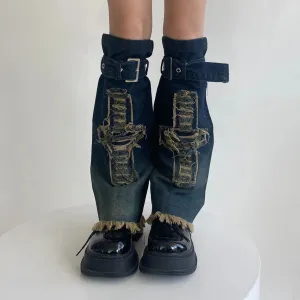 Y2K Cross Harajuku Star Strap Denim Leg Warmers