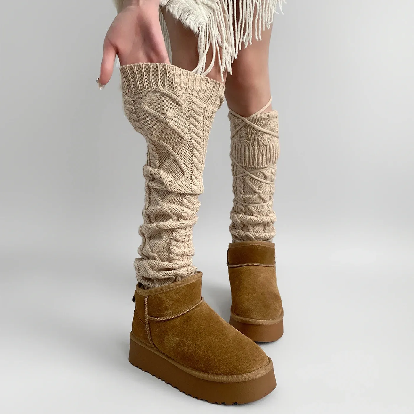 Y2K Lace-Up Knitted Wool Leg Warmers