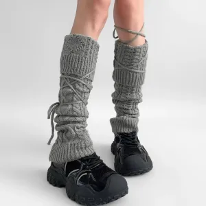 Y2K Lace-Up Knitted Wool Leg Warmers