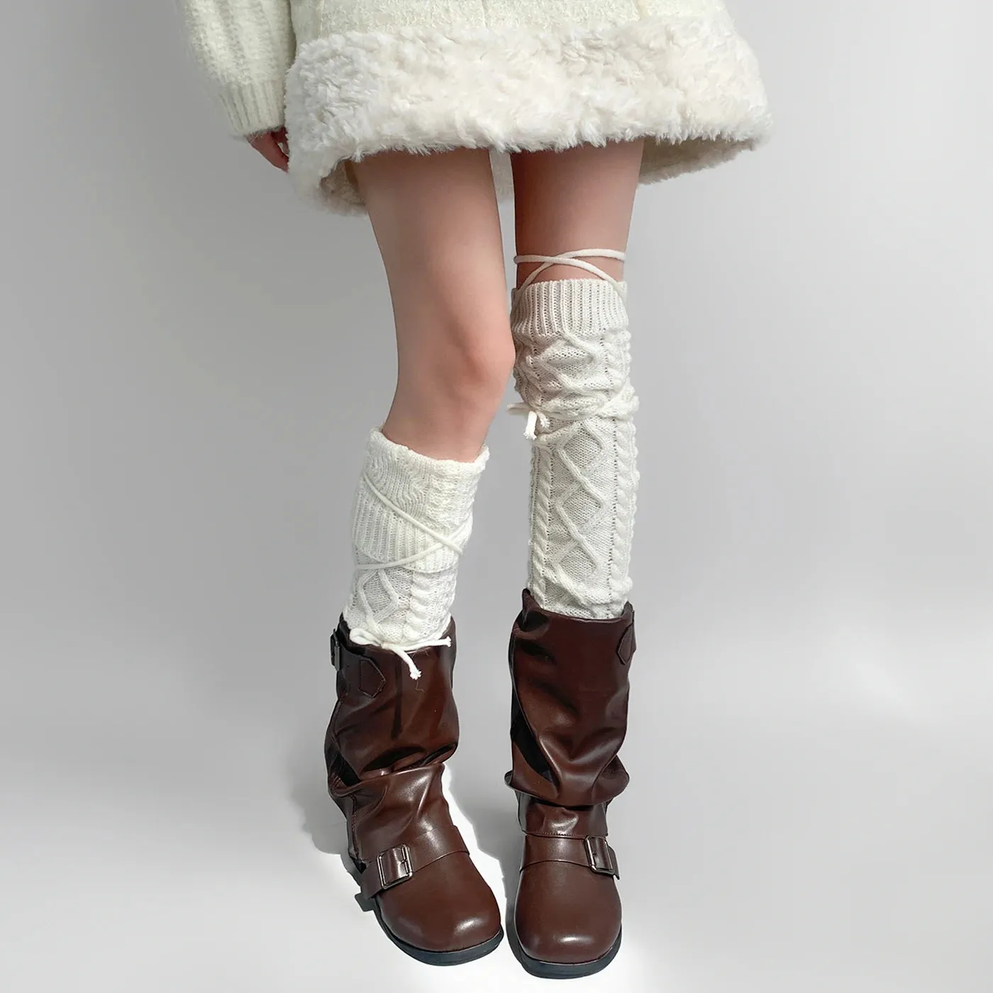 Y2K Lace-Up Knitted Wool Leg Warmers