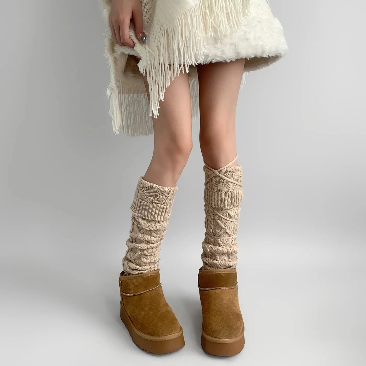 Y2K Lace-Up Knitted Wool Leg Warmers