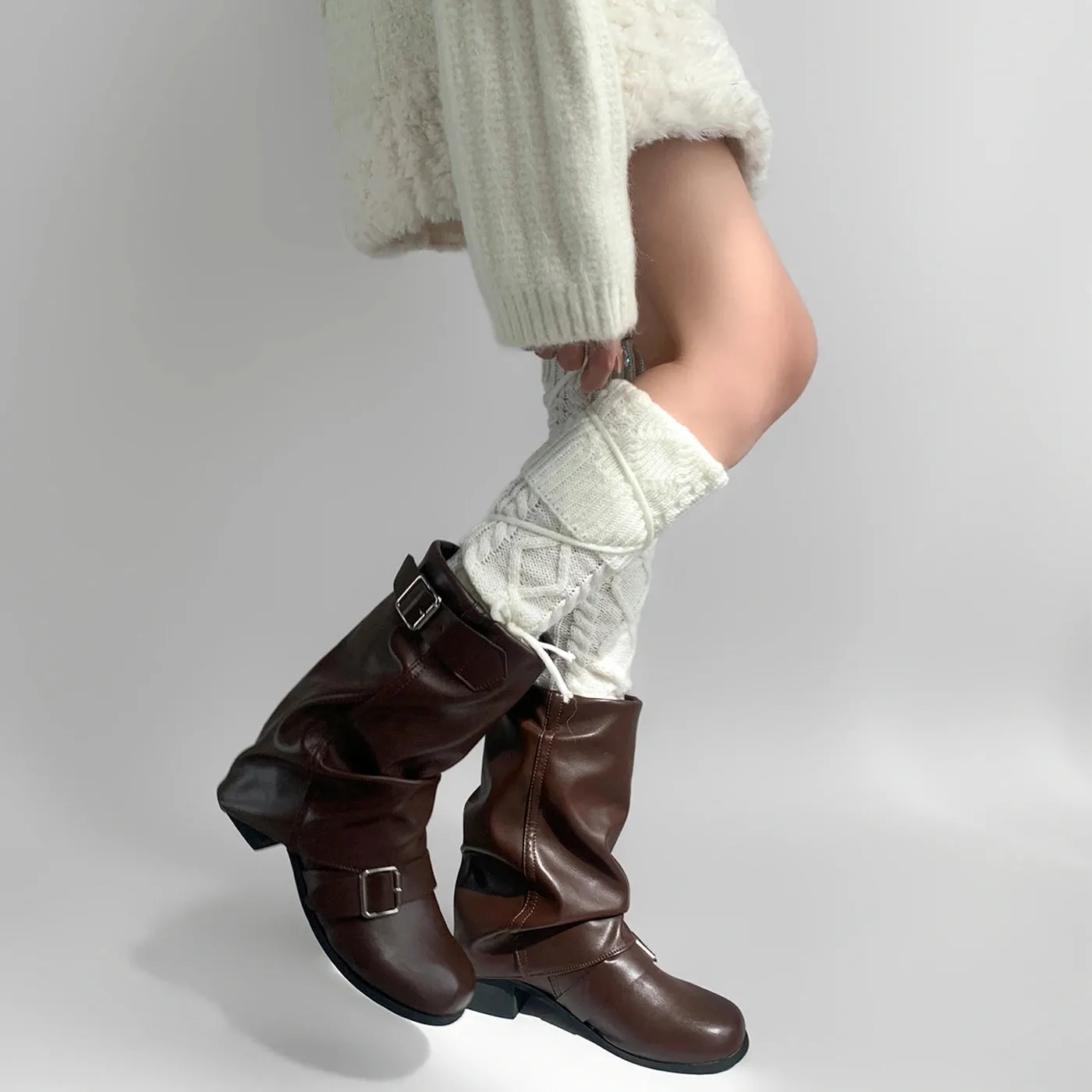 Y2K Lace-Up Knitted Wool Leg Warmers