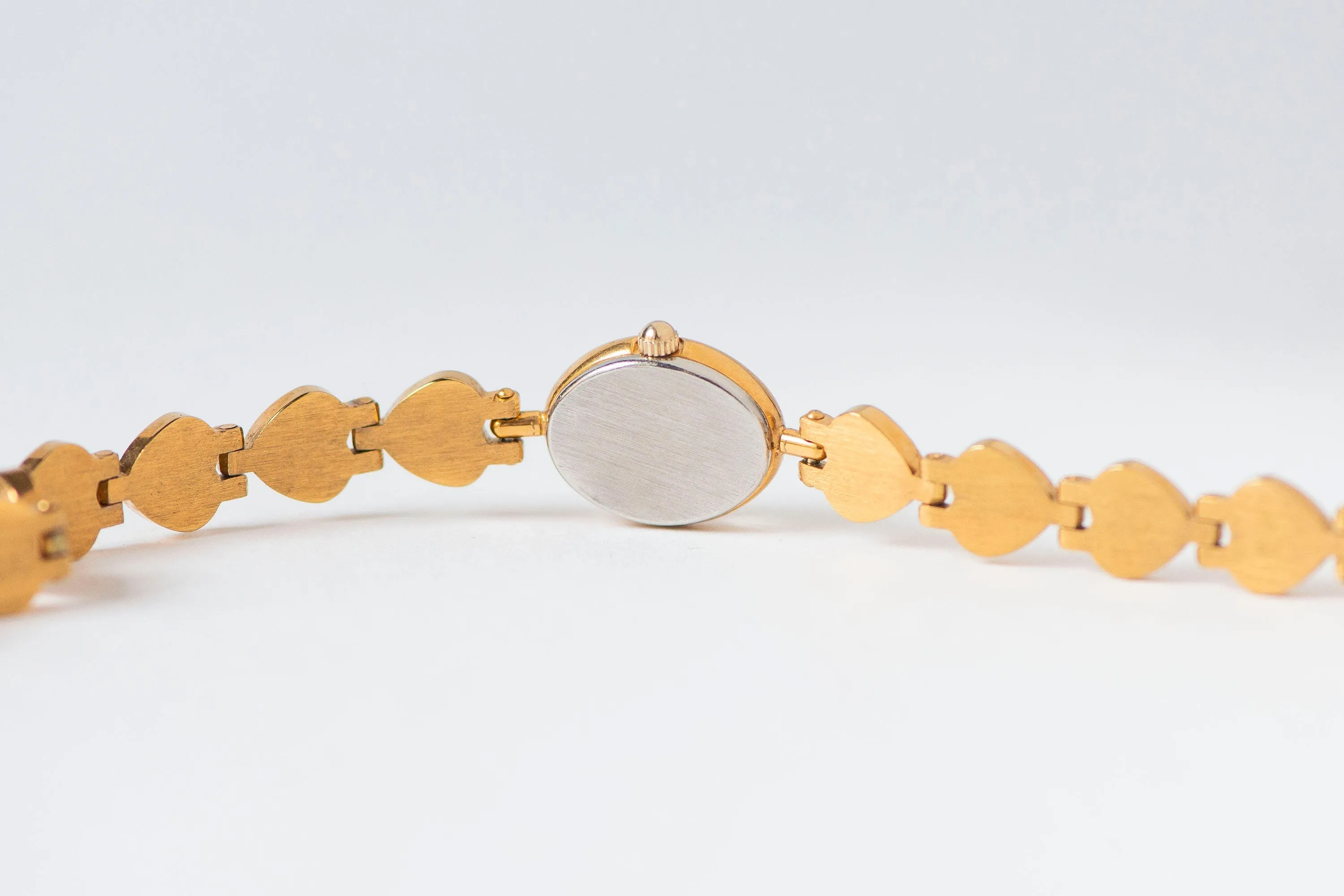 Yellow Women's Cocktail Watch Quartz Ray, Hearts pattern bracelet wristwatch for lady vintage, oval dial watch gift, gold shade jewelry chic