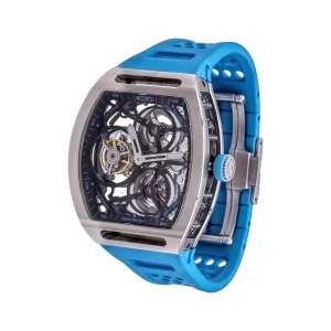 ZEROO T4 The Archer Blue Silver Steel Full Skeleton Tourbillon Watch NEW