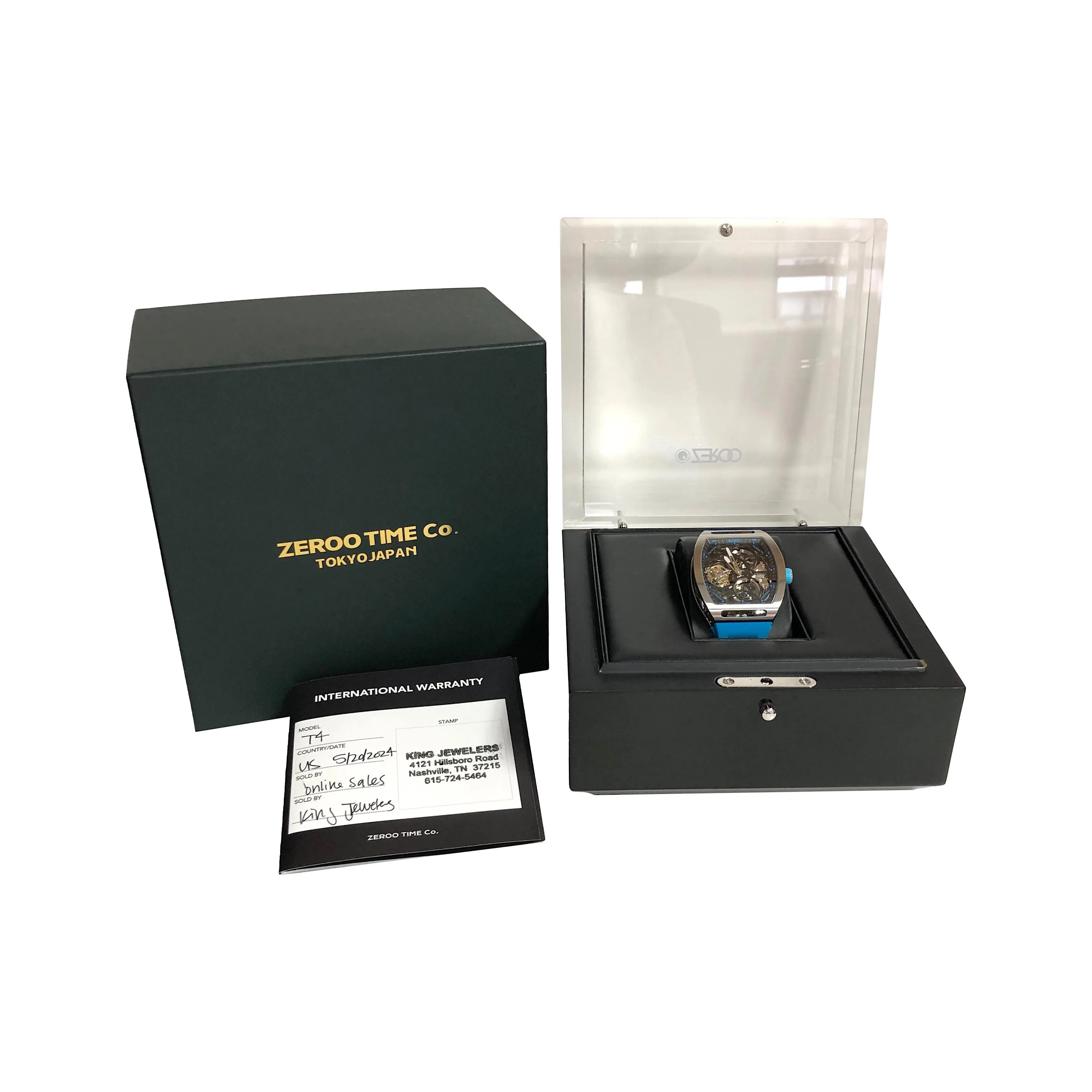 ZEROO T4 The Archer Blue Silver Steel Full Skeleton Tourbillon Watch NEW
