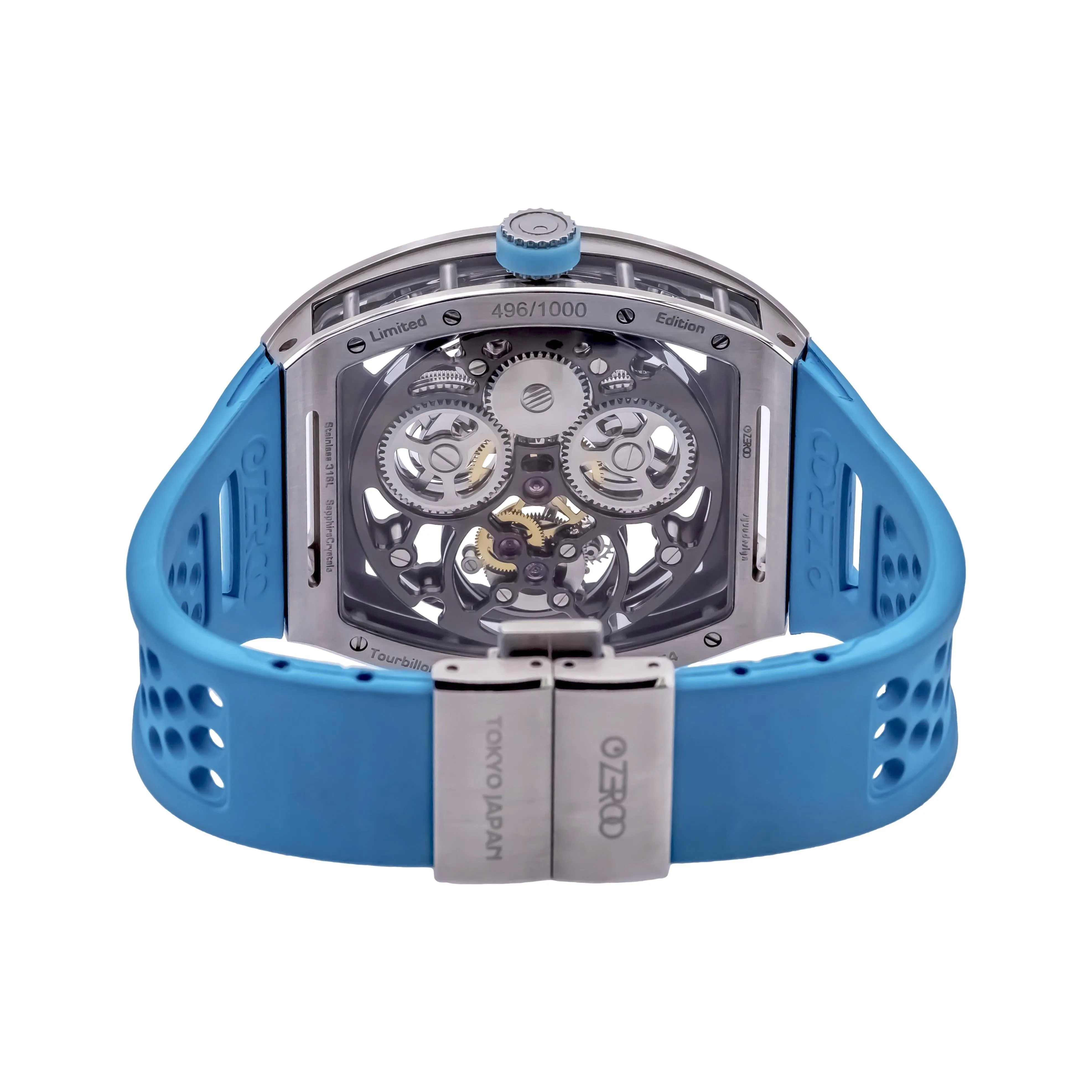 ZEROO T4 The Archer Blue Silver Steel Full Skeleton Tourbillon Watch NEW