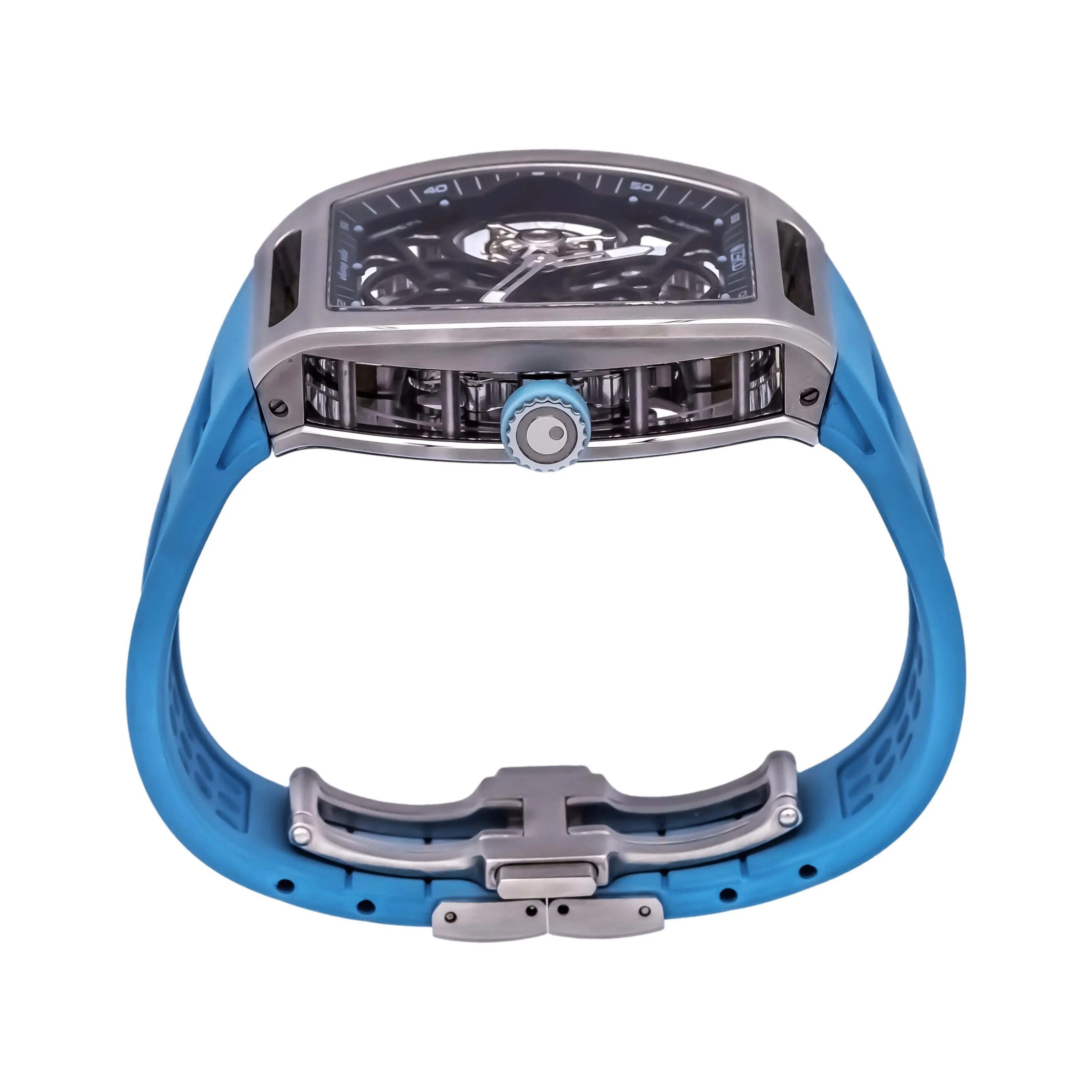 ZEROO T4 The Archer Blue Silver Steel Full Skeleton Tourbillon Watch NEW