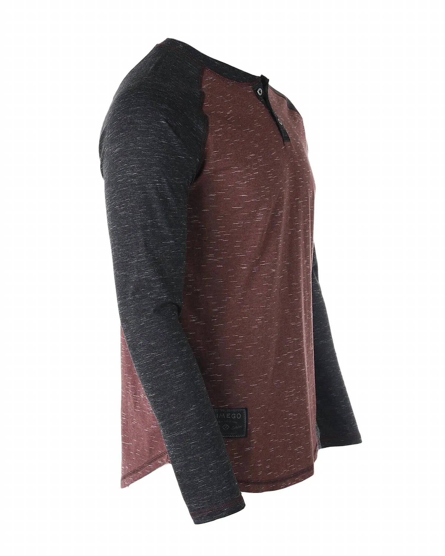 Zimego - Men's Long Sleeve Arm Contrast Raglan Henley T-shirt
